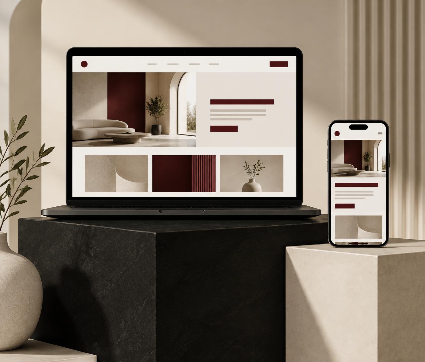 Ejemplo conceptual de diseño web profesional adaptable a distintos dispositivos